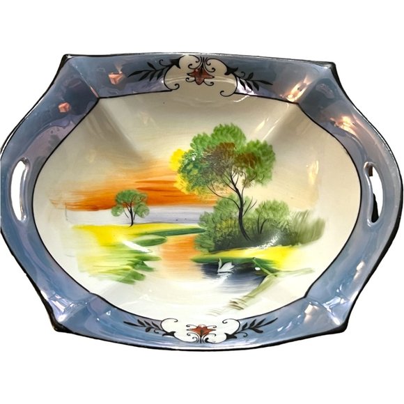 Vtg 1920s NORITAKE Lusterware Porcelain Handpainted Art Double Handle Swan Japan - Picture 5 of 10